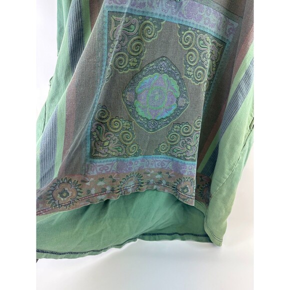 YESNO Long Hooded Sweatshirt Green Ethnic Pattern Drawstring Pullover One Size - Picture 5 of 13